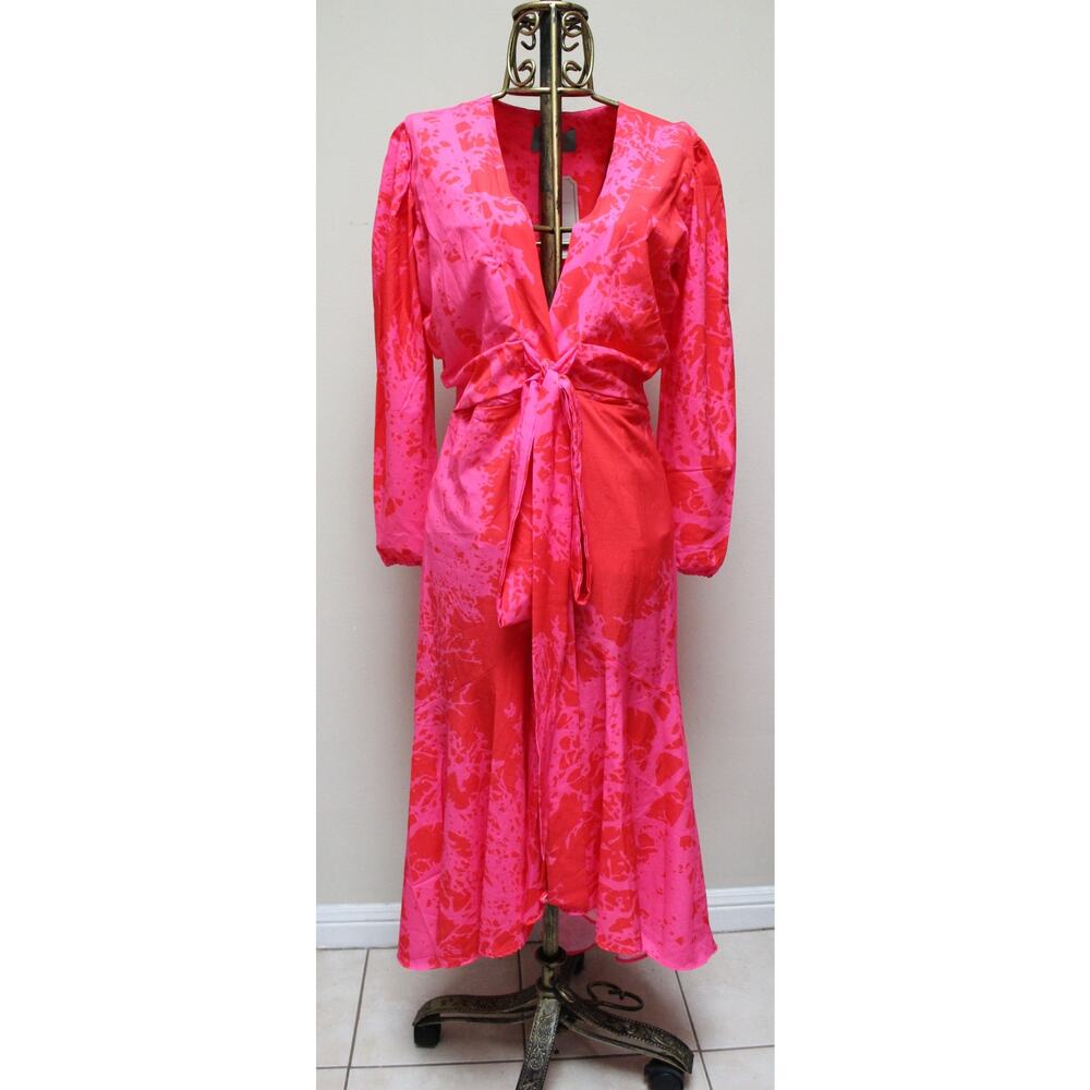 NWT Mar a Mar Colombia Red Pink Floral Front Tie Midi Dress Size Large
